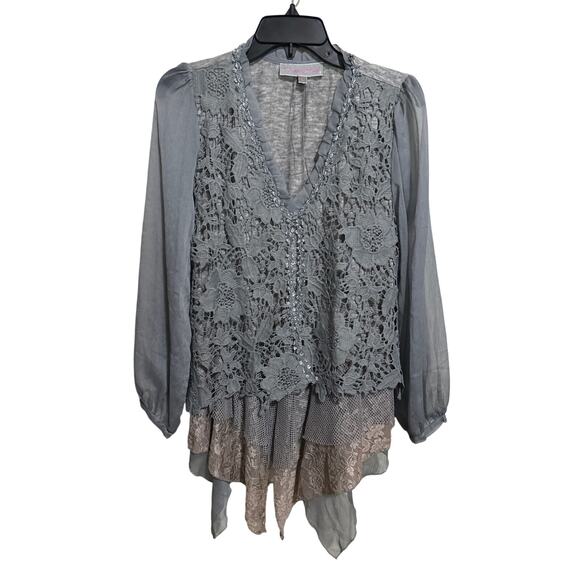 Pretty Angel Whimsy Fairy Core Flowy Lace Crochet Blouse L - Picture 1 of 4